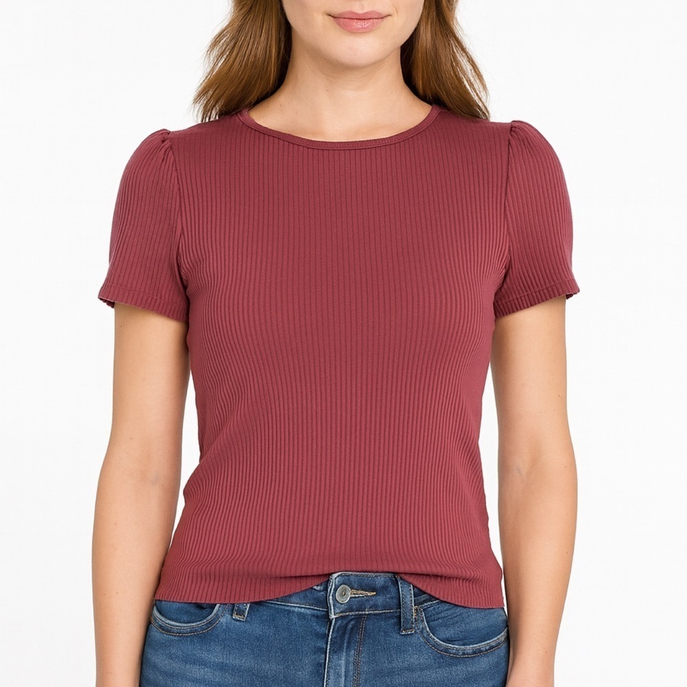 Express Ribbed Short Sleeve Top in Dusty Rose
